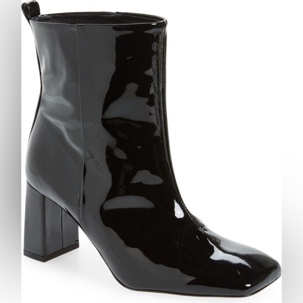 GOOD AMERICAN Square Toe Bootie Black Patent NIB SIZE 8